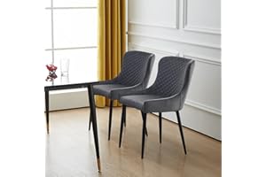 LEMROE Velvet Dining Chairs set of 2 Reception Chairs with Padded Cushion Kitchen Chair with Armrest for Dining Room Restaurant Home Furniture (grey)