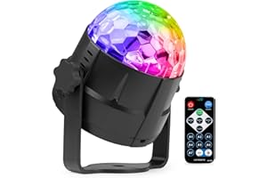 Fuzzix Tornado Bola Luces Discoteca LED, Colores RGB Luces con Activación por Sonido, Cable USB, Rotación 360, Soporte agarradera y ventosa, Mando distancia. Ideal Cumpleaños, Fiesta, Navidad, Bodas