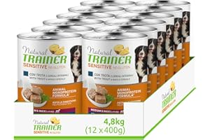 Natural Trainer Sensitive No Gluten Medium - Maxi - Cibo Umido per Cani con Trota e Cerali Integrali 12 x 400 g
