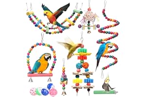 MQUPIN Parrot Bird Toys et Accessoires 12 Paquets - Balançoire à Mâcher, Déchiquetage, Échelle, Escalade pour Perruches, Cage à Oiseaux, Gris d'Afrique