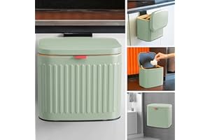 TESIN Hanging Kitchen Compost Bin 4 Liter/1.05 Gallon, Small Trash Can with Detachable Inner Bucket for Cupboard/Countertop/Bathroom/Camping/Office/Camping (Green-4 Liter)