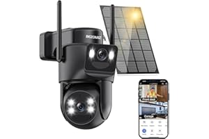 BEZOMIZ 4K Telecamera di sorveglianza WiFi Outdoor Doppio obiettivo 2.4G/5GHz Rilevamento di movimento umano Pannello solare 360° PTZ Visione notturna colori Impermeabile Audio bidirezionale