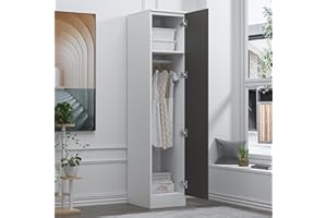 Reflect 1 Door High Gloss Wardrobe | Grey & White, Durable Melamine Finish | Modern Bedroom Storage with Hanging Rail & Shelves | Single Door Wardrobe, Sleek Design