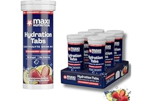 MaxiNutrition Hydration tabs, Strawberry Lemonade, Zero Sugar| Effervescent Electrolyte Tablets| for Improved Hydration and Recovery | Suitable for Vegans and Vegetarians | 6 x 10 Tablets (6 Pack)