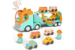 Wanborns Transport Carrier Truck Spielzeug für 2 3 4 5 Jahre alte Kinder, 60cm faltbar Track Trailer mit Licht & Sound-Effekte, 4pcs kleine Auto-Spielzeug, Wahl für Weihnachten, Geburtstag