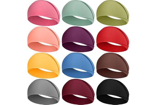 REOTECALL pannband för kvinnor, halkfria, breda, stretchiga, fukttransporterande, fashionabla, flera färger, hårband för sport, yoga, löpning, vardag, 12 stycken (Vanligt pannband sortiment)