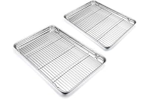 HaWare - Teglia da forno con griglia per torte, in acciaio inox, rettangolare, per cottura/raffreddamento, set da 4 (2 teglie per torte + 2 griglie), sana e atossica, facile da pulire e lavabile in