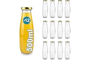Espirito Rebelde Lot de 12 Bouteilles en Verre Vides de 500 ml avec Couvercle | Bouteilles en Verre pour Jus, Lait, Barbecue, Sauces | Idéales pour Pique-niques, Mariages et Fêtes