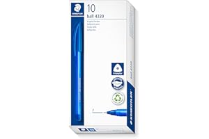 STAEDTLER Penna a sfera triangolare, colore dell'inchiostro blu, larghezza della linea F circa 0,7 mm, per una scrittura rilassata, 10 penne a sfera blu in astuccio di cartone, 4320 F-3