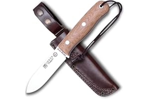 Joker Cuchillo de Supervivencia Trampero CM113, Mango Micarta Canvas Marrón, Hoja de 10,5 cm de Acero Sandvik 14c28n, Herramienta de Pesca, Caza, Camping y Senderismo