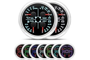 PIOUSUNT 85mm 4in 1 Multifunktionales Messgerät, wasserdichter Kraftstoffstand 0-190 ohms Öldruck Wassertemperaturmesser ℃/Bar für Auto Wohnmobil Boot Motorrad