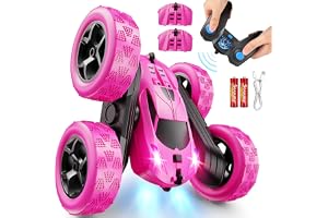 QUNREDA Fjärrstyrd stunt bil rosa 4WD 2,4 GHz flicka RC bil dubbelsidig 360° flip rotation LED modulär batteri robust utomhus
