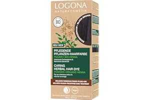 LOGONA Naturkosmetik Coloration végétale nourrissante pour cheveux, végétalienne, au henné bio pour une couleur intense et une brillance intenses, marron foncé, 100 g