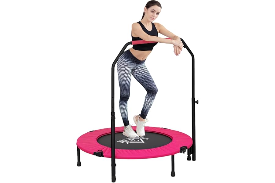 HOMCOM 40"/45"/48" Foldable Mini Trampoline Fitness Trampoline Rebounder for Adults with Adjustable Foam Handle, for Indoors, Outdoors, Cardio Training, 150kg/200kg Weight Capacity