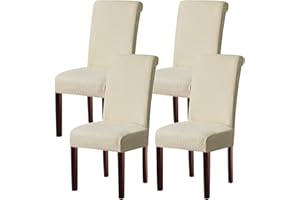 KELUINA Dining Room Chair Covers Slipcovers Set of 2 or 4 or 6, Stretch Removable Washable Dining Chair Protector Decoration Cover Seat Slipcover for Hotel,Kitchen,Home(Cream,4 Pcs)