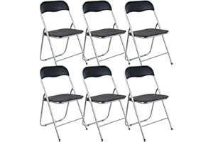 THE SECRET HOME – Pack de 6 Sillas Plegables de PVC y Metal – Alto. 80 cm x Ancho. 45 cm – Asiento Auxiliar para el Hogar - Silla con Patas Antideslizantes - Color Negro