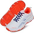 Vector X Swing 2.0 Cricket Shoes for Men & Boys Sports Shoes Lightweight Upper with TPU Fusing, EVA Midsole with Rubber Oustole Cricket Practice/Professional (White-Orange)