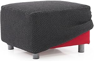 FAVERTI® Funda Puff Súper Elástica NOVELE | Funda Reposapiés Cuadrado 60-90 cm | Gris Oscuro | Protector Jacquard Tacto Algodón