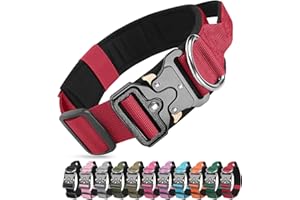 Ledeak Tactical Dog Collar, Military Nylon Adjustable Training Dog Collar with Heavy Duty Metal Buckle, Comfortable Pet Collars with Handle and Soft Padded for Medium Large Dogs (Red, M)