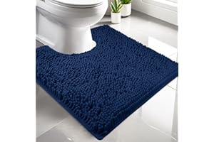 LUSCHEER Absorbent Chenille WC Toilet Rug Non-Slip U Shape Pedestal Mat Bath Mat, Extra Soft Fluffy Bathroom Toilet Mat for Floor, Quick-drying Machine-Washable, 50 x 50 cm, Blue