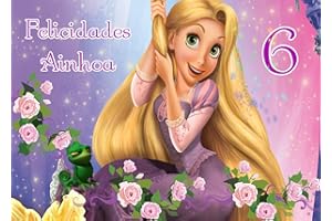 OBLEA PERSONALIZADA OBLEA de RAPUNZEL personalizada con nombre y edad para pastel o Tarta, especial para cumpleaños, Medida rectangular de 28x20cm