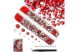 ALOCIAM Lot de 4200 pierres précieuses rouges pour ongles - Strass rouges Siam - Pierres à dos plat - Différentes SS6-SS20 à K9 - Cristaux d'ongles rouges - Bijoux Nail Art - Breloques pour ongles, yeux,