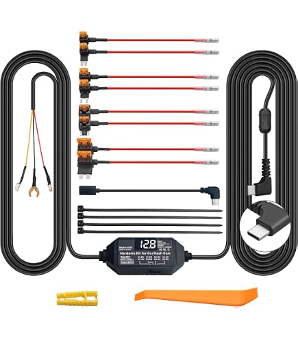 Range Tour Kit Hardwire Dash Cam USB-C - Câble Alimentation 12V-24V à 5V, Protection Batterie, 8 Adaptateurs