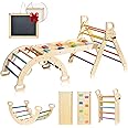 BlueWood Triangle Set, 7-in-1 Foldable Wooden Toddler Climbing Toys Indoor Playground Jungle Gym Montessori Climber for 2-6 Years Old, Baby, Kids (Rainbow)