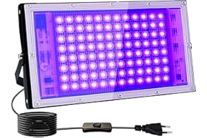 Indmird Luz Negra Ultravioleta 100W, Foco Luz UV con Enchufe,395-400nm luz Negra UV IP66 Impermeable Luces Ultravioleta para GLOW Fiesta,Bar,Halloween,Fiesta,Neón,Black light Party,Discoteca