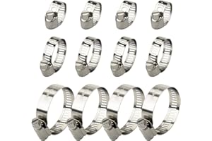 SUKUDON Hose Clips Jubilee Clips Adjustable Stainless Steel Hose Clamps Worm Drive Pipes Hose Clamps Clips,12 Pack (10-16 mm，16-25mm，21-44mm)