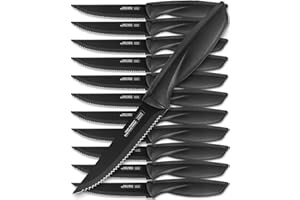 Home Hero Bistecca Knives, Sharp Bistecca Knives Set, High-Carbon Stainless Steel Steak Knife Set, Ergonomic Handles Serrated Knives (12 pezzi - nero)