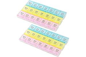 MEDCA Pastillero semanal para vitaminas y medicamentos, organizador para 21 tomas, cajas para 3 tomas diarias, fáciles de leer y fácil de transportar, 2 unidades