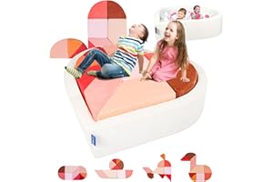 HEYPAPPY Kids Play Couch, 2-in-1 Heart-Shape Kids Plays Sofa with Unique Ball Pit(no Balls Included), Tangram Puzzle Play Couch for Playroom, Modular Play Sofa for Inspiring Creativity, Glow