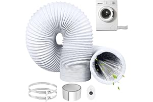 ComPDCVD Weiß Abluftschlauch 125mm Länge 6m PVC Flexibel Alurohr Schlauch Aluminium Aluflexschlauch mit 2 Schlauchschelle Edelstahl für Klimaanlagen Mobile Klimaanlage Wäschetrockner Abzugshaube