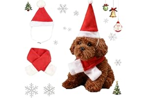 Jecdfs Conjunto de Disfraz navideño para Gato, Traje de Navidad Gato Disfraz de Perro Santa,Bufanda de Navidad para Perros, Sombrero Rojo con Bufanda de Papá Noel – Traje Festivo Ajustable con Velcro