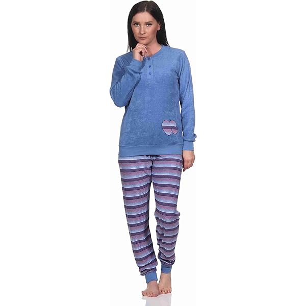 Damen Frottee Schlafanzug Mit Herzmotiv - Übergrößen Pyjama