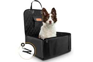 Looxmeer Fotelik samochodowy dla małych i średnich psów, na przednie i tylne siedzenie, z pasem bezpieczeństwa, składany pokrowiec dla psa, wodoszczelny i odporny na rozerwanie, czarny