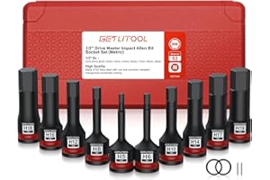 GETLITOOL Set 10PZ 1/2 Inch Bussola a Brugola Metrica 5-19 mm in Acciaio S2, Corredo di Bussole a Impatto Lungo 78mm, 10x Bussole Esagonali Professionale per Chiave Pneumatica Dinamometrica