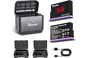 PoweLyt 360 X5 Batteria 2 confezioni Batterie X5 Impermeabili da 2800mAh e X5 caricabatterie a 2 canali con custodia per batterie Completamente compatibile con Insta360 X5