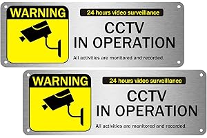 Yitla 2-Pack CCTV In Operation Sign,CCTV in Operation Aluminum Sign with Self-Adhesive Stickers for House and Business Indoor or Outdoor Use,UV Resistant, Anti-rust, 25x9cm,2pcs