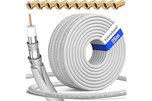 HB-Digital - Cavo satellitare coassiale HQ-135 PRO, 130 dB, 25 m, schermatura quadrupla per impianti DVB-S / S2 DVB-C e DVB-T BK, incluso set di 10 connettori F dorati