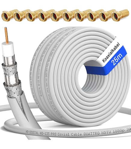 100m Koaxialkabel SAT RG6Q – Für Satellit, Kabel & Antenne, 120 DB, 4-fach Geschirmt