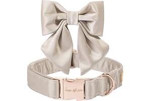 Unique style paws Hundehalsband aus Seide, einstellbar, langlebig, mit Schleife, Hochzeitsfliege, Halsband für sehr große Hunde, Größe M, Champagnerfarbe