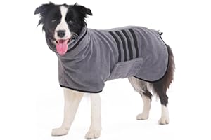HezzLuv Ultra Absorbent Dog Bathrobe Towel Microfiber Quick Dog Drying Coat Dressing Gown – Adjustable Waist - Comfort & Warmth Dog Drying Coat for Baths, Swims & Muddy Walks (Black, L)