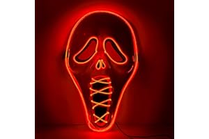 DONGZQAN Scream LED Mask With Multiple Light Modes, Ghostface Halloween Costume for Men, Adults, Kids, Boys - Anonymous Neon Mask Gift