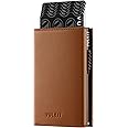VULKIT Credit Card Holder RFID Blocking Genuine Leather Pop Up Card Wallet with Banknote Compartment, ID Window, Coin Pocket and Magnetic Closure