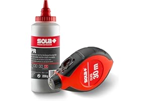 Sola CLKS Schlagschnur Set Rot - 30 m Markierschnur mit Kreide ROT [230 g] im praktischen Set - schneller Schnureinzug durch 6:1 Getriebe - großes und robustes Kunststoffgehäuse