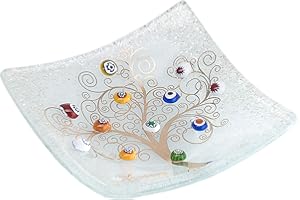 Sospiri Venezia Bandeja para Vaciar Bolsillos Árbol de la Vida en Vidrio de Murano con Murrine y Oro Idea de Regalo Bandeja Decorativa Portaobjetos Adorno Recuerdo (9X9 cm)