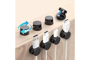 Siblaies 8 Kabelhalter Selbstklebend mit Magnet - Kabelclips für Schreibtisch & Home-Office, Cable Holder Einhandbedienung, Ordnung für USB/Netz/Audiokabel bis 7mm, Schwarz