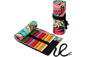 TOYESS 72 Trous Étui à Crayons en Toile pour Garçons et Filles, Trousses Scolaire en Toile à Enrouler de Crayon de Couleur pour Le Stockage, Écriture, Dessin